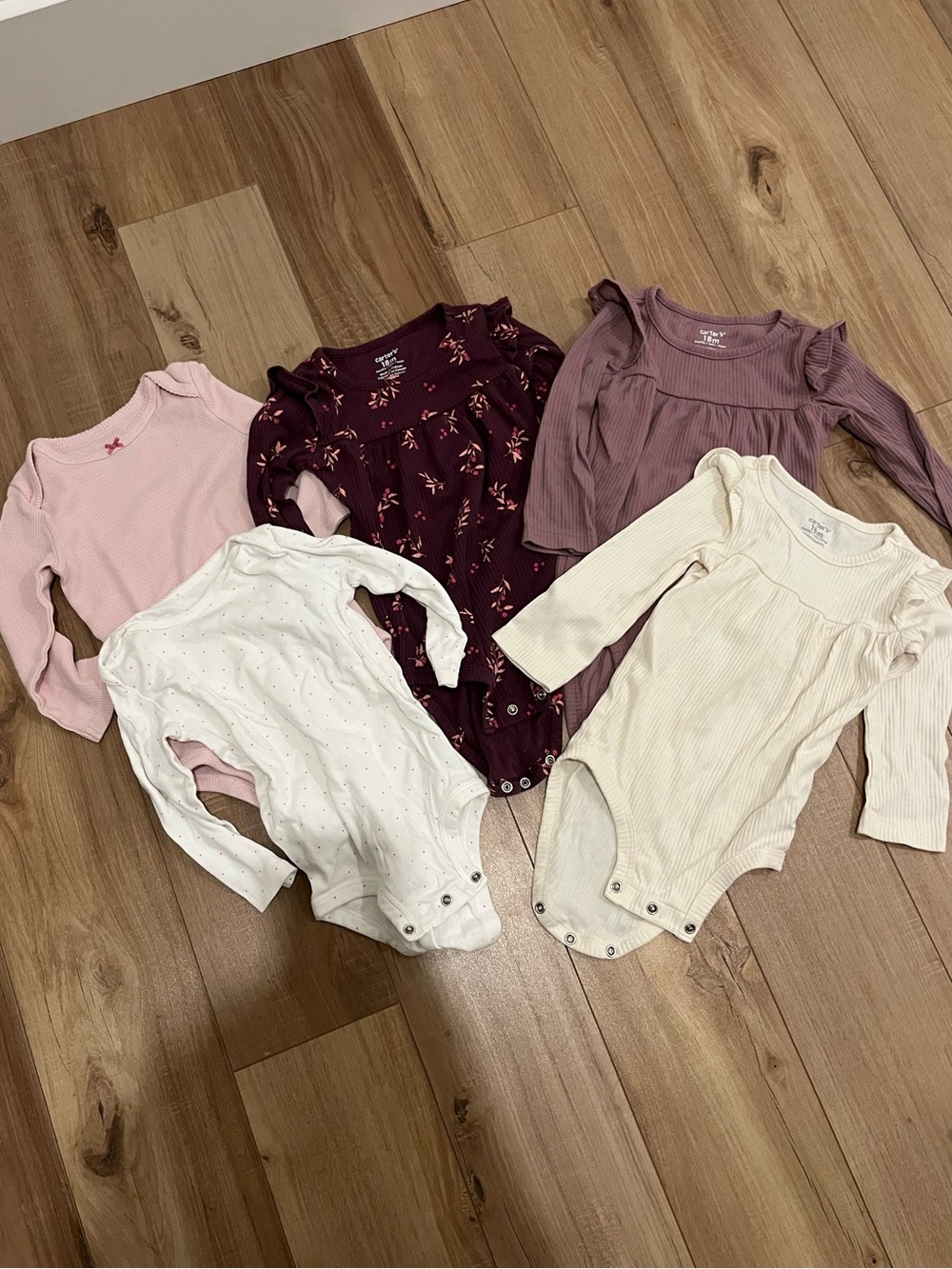 Set of 5 Carter’s Long Sleeve Bodysuits 18M Pink, Purple, White